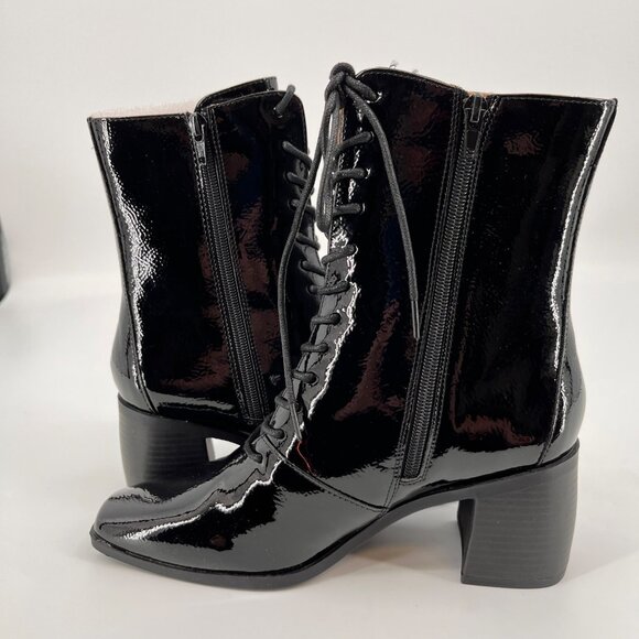 Journee Collection Covva Lace Up Boot Size 8.5 Black Faux Patent Leather - Picture 7 of 14